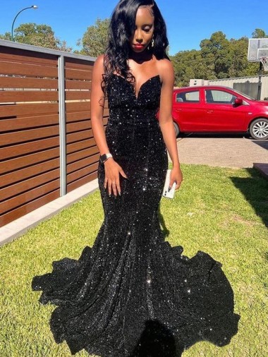 Best Mermaid Sweetheart Sleeveless Long Floor Length Velvet Sequin Prom Dress Sydney