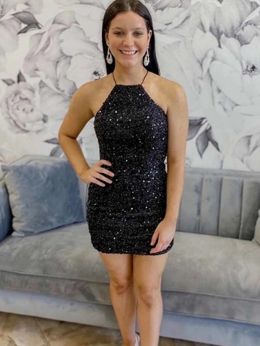 Best Halter Sleeveless Short Velvet Sequin Homecoming Dress / Prom Dress Sydney