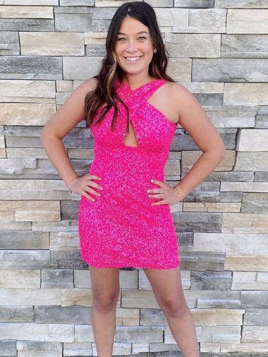 Best Halter Sleeveless Short Velvet Sequin Cocktail Homecoming Dress / Prom Dress Sydney