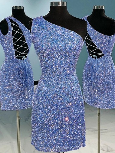 Best Short Velvet Sequin One Shoulder Sleeveless Homecoming Dress / Prom Dress Sydney