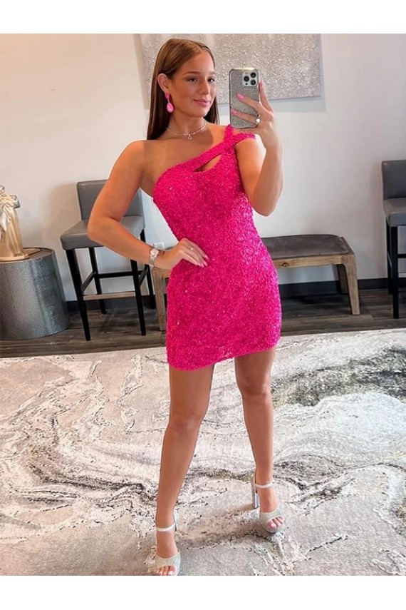 Best Velvet Sequin One Shoulder Sleeveless Short Homecoming Dress / Prom Dress Sydney