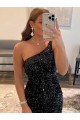 Best One Shoulder Sleeveless Short Velvet Sequin Homecoming Dress / Prom Dress Sydney