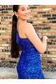 Best One Shoulder Sleeveless Short Velvet Sequin Royal Blue Homecoming Dress / Prom Dress Sydney
