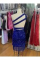 Best One Shoulder Keyhole Sleeveless Short Velvet Sequin Homecoming Dress / Prom Dress Sydney