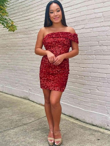 Best Short One Shoulder Sleeveless Velvet Sequin Cocktail Homecoming Dress / Prom Dress Sydney