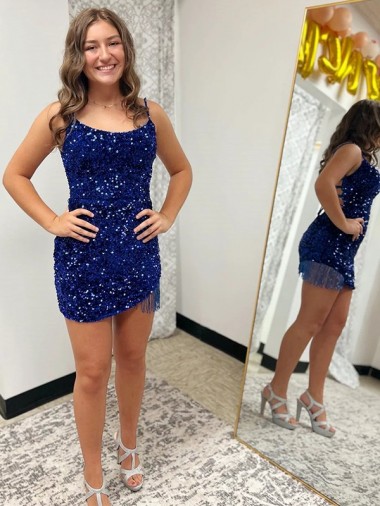 Best Spaghetti Straps Backless Sleeveless Short Velvet Sequin Homecoming Dress / Prom Dress Sydney