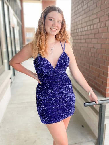 Best Sleeveless Short Velvet Sequin V-Neck Homecoming Dress / Prom Dress Sydney