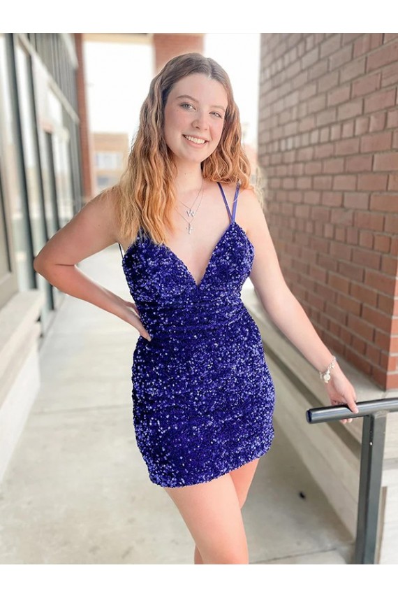Best Sleeveless Short Velvet Sequin V-Neck Homecoming Dress / Prom Dress Sydney