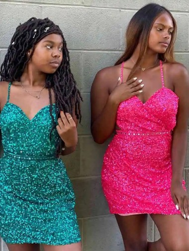 Best V-Neck Sleeveless Short Velvet Sequin Cocktail Dress Sydney