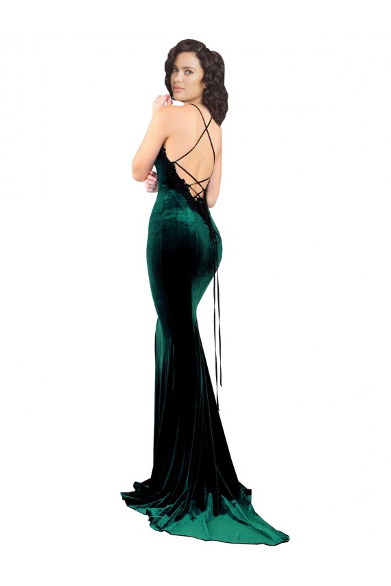Best High Neck Formal Stretch Velvet Bridesmaid Dress / Prom Dress with Black Lace Embroidery Sydney