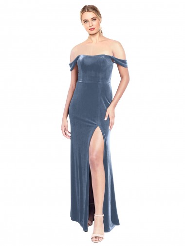 Best Draped Sleeves Wide Scoop Neck Off the Shoulder Velvet Bridesmaid Dress / Prom Dress Sydney