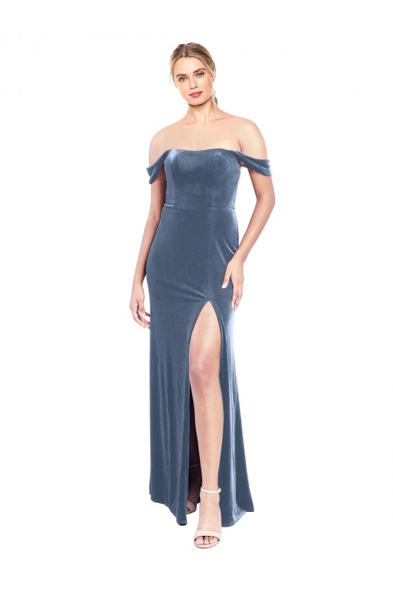 Best Draped Sleeves Wide Scoop Neck Off the Shoulder Velvet Bridesmaid Dress / Prom Dress Sydney