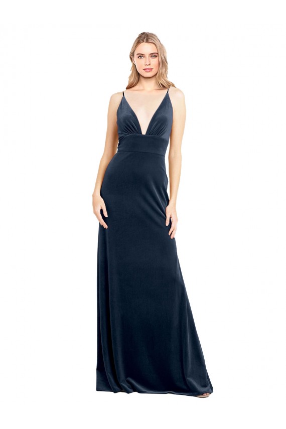 Best V-Back Long Velvet Bridesmaid Dress / Prom Dress with Notched V-Neck and Spaghetti Straps Sydney