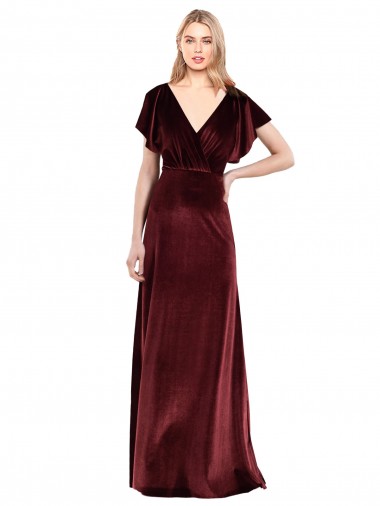 Best Flutter Sleeves Open Back Long Velvet Bridesmaid Dress / Prom Dress Sydney