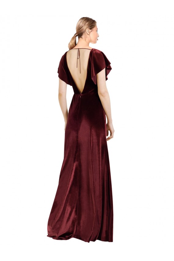 Best Flutter Sleeves Open Back Long Velvet Bridesmaid Dress / Prom Dress Sydney