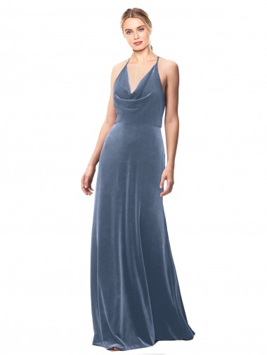 Best Halter Cowl Neck Long A-Line Velvet Bridesmaid Dress / Prom Dress with Keyhole Back Sydney