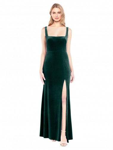 Best Square Neck Full Length Velvet Bridesmaid Dress / Prom Dress with Side Slit Sydney