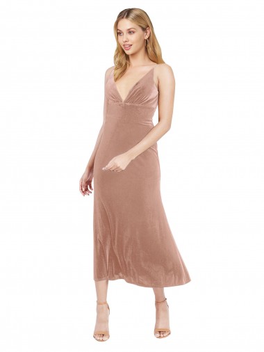 Best Midi Cocktail Length Short V-Neck Velvet Bridesmaid Dress / Prom Dress with Notched Neckline Sydney