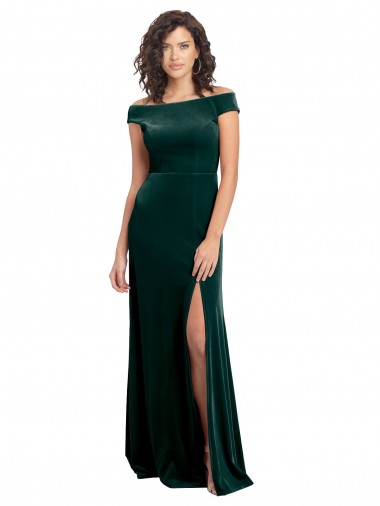 Best Floor Length Cap Sleeves Long Formal Velvet Bridesmaid Dress / Prom Dress with High Side Slit Sydney