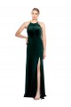 Best Long Jewel Neck Full Length Velvet Bridesmaid Dress / Prom Dress with Side Slit Sydney