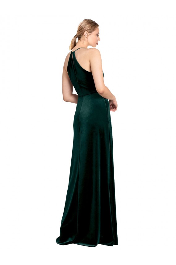 Best Long Jewel Neck Full Length Velvet Bridesmaid Dress / Prom Dress with Side Slit Sydney