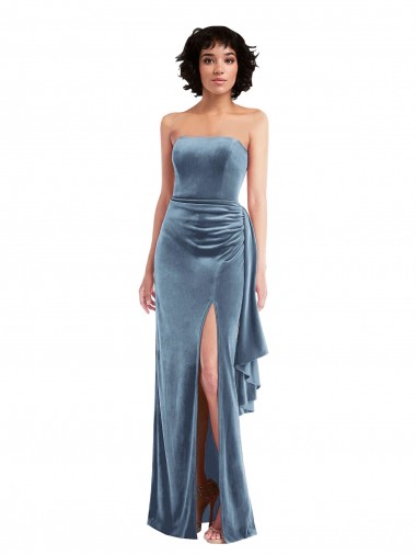 Best Strapless Formal Velvet Maxi Bridesmaid Dress / Prom Dress with Draped Skirt Sydney