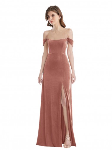 Best Off the Shoulder Flounce Sleeve Velvet Maxi Bridesmaid Dress / Prom Dress Sydney