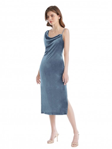 Best Midi Length Asymmetrical One Shoulder Velvet Slip Bridesmaid Dress / Prom Dress Sydney