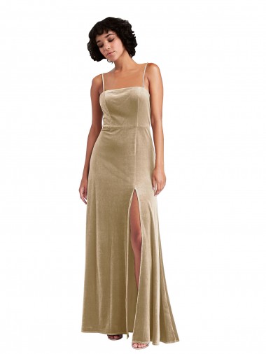 Best Square Neck Formal Velvet Maxi Bridesmaid Dress / Prom Dress with Front Slit Sydney