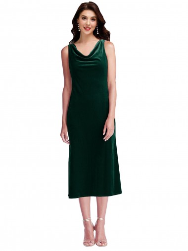 Best Cowl Neck Velvet Midi Cocktail Length Bridesmaid Dress / Prom Dress Sydney