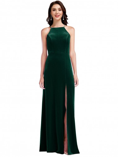 Best Velvet Halter Maxi Bridesmaid Dress / Prom Dress with Front Slit Sydney
