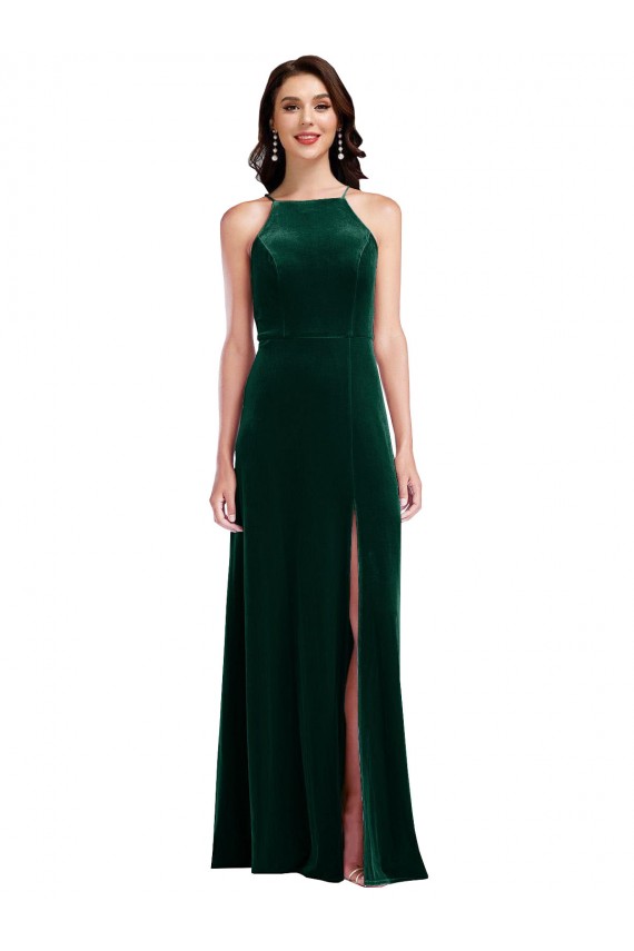 Best Velvet Halter Maxi Bridesmaid Dress / Prom Dress with Front Slit Sydney