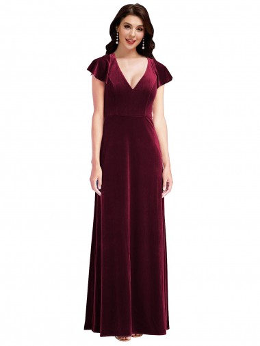 Best Flutter Sleeve Velvet Maxi Bridesmaid Dress / Prom Dress with Pockets Sydney