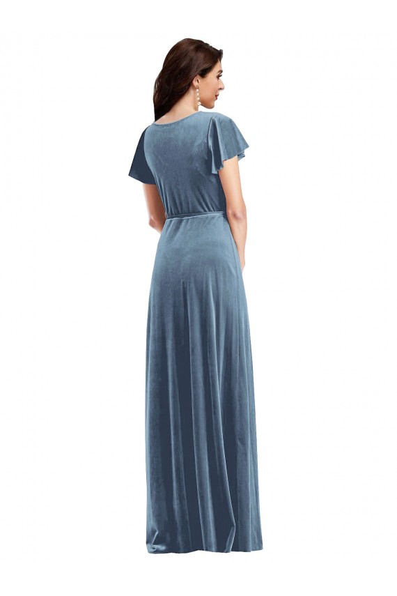 Best Flutter Sleeve Velvet Wrap Maxi Bridesmaid Dress / Prom Dress with Pockets Sydney