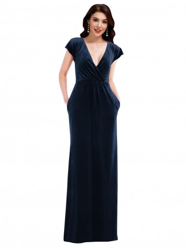 Best Flutter Sleeve Wrap Bodice Formal Velvet Maxi Bridesmaid Dress / Prom Dress with Pockets Sydney