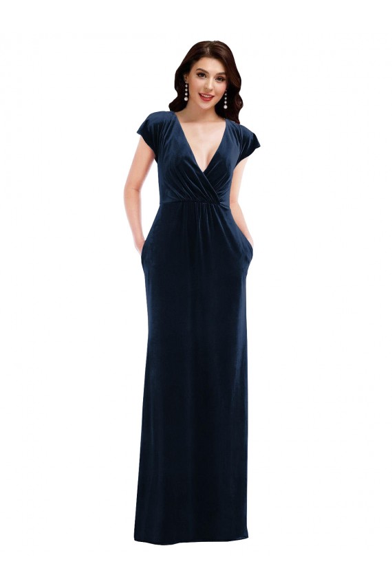 Best Flutter Sleeve Wrap Bodice Formal Velvet Maxi Bridesmaid Dress / Prom Dress with Pockets Sydney