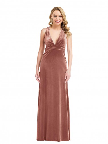 Best Plunging Neckline Formal Velvet Maxi Bridesmaid Dress / Prom Dress with Criss Cross Open Back Sydney