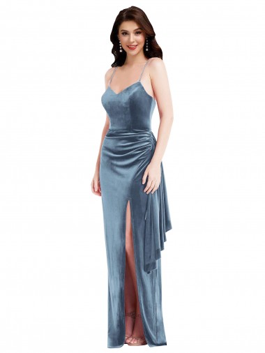 Best Spaghetti Strap Formal Velvet Maxi Bridesmaid Dress / Prom Dress with Draped Skirt Sydney
