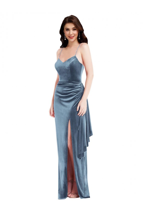 Best Spaghetti Strap Formal Velvet Maxi Bridesmaid Dress / Prom Dress with Draped Skirt Sydney