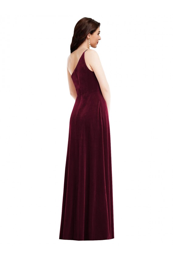 Best One Shoulder Spaghetti Strap Velvet Maxi Bridesmaid Dress / Prom Dress with Pockets Sydney