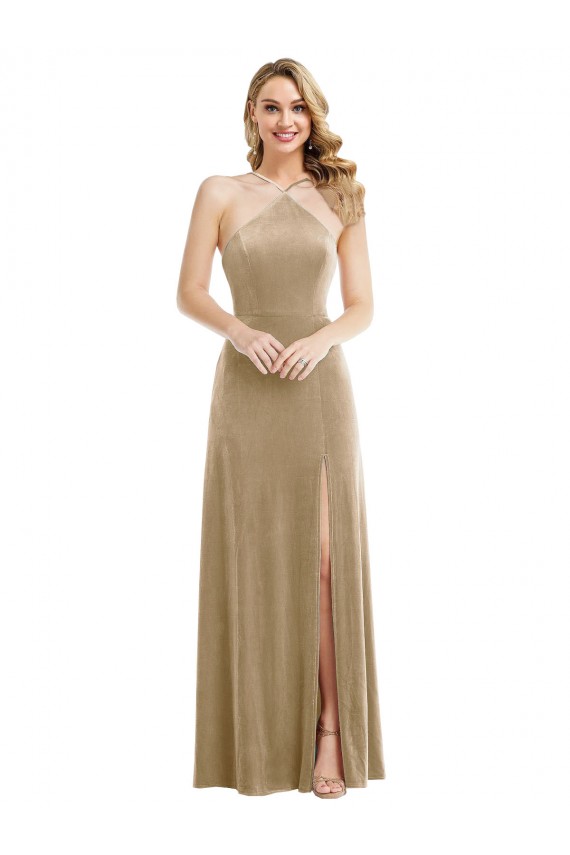 Best High Neck Halter Open Back Long Velvet Maxi Bridesmaid Dress / Prom Dress Sydney