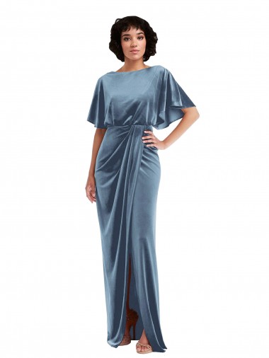 Best Flutter Sleeve Open Back Velvet Maxi Bridesmaid Dress / Prom Dress with Draped Wrap Skirt Sydney