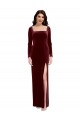 Best Sleek Square Neck Spaghetti Straps Velvet Bridesmaid Dress / Prom Dress with Side Slit Sydney
