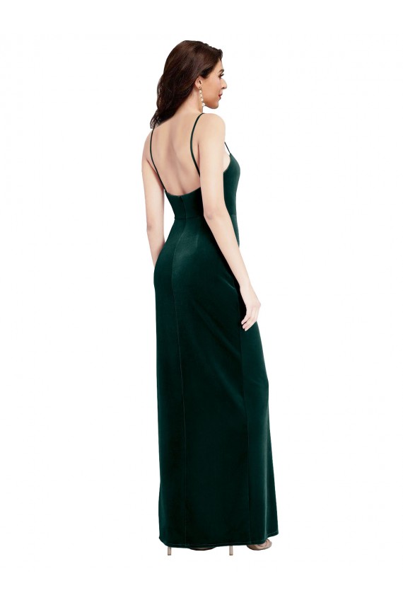 Best Straight Neckline Spaghetti Straps Long Velvet Bridesmaid Dress / Prom Dress with High Side Slit Sydney