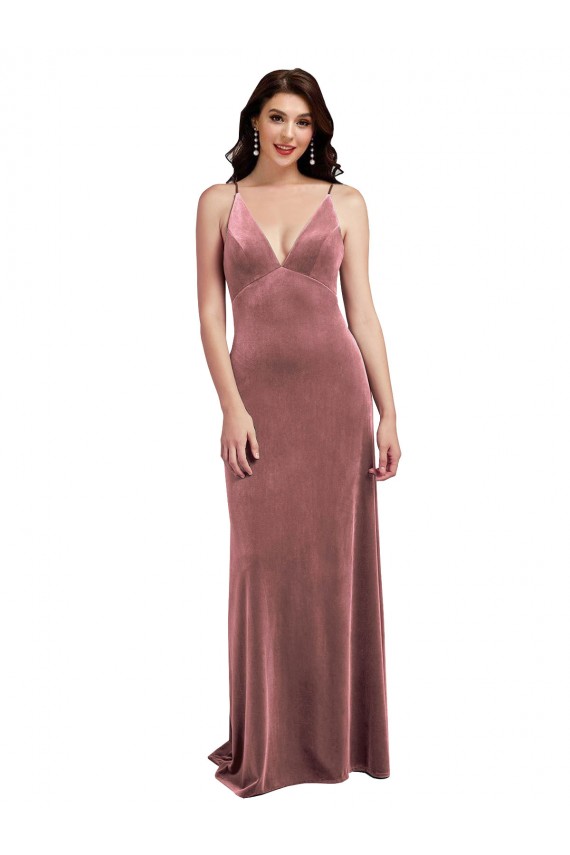 Best Low Scoop Back Long V-Neck Formal Velvet Slip Bridesmaid Dress / Prom Dress Sydney