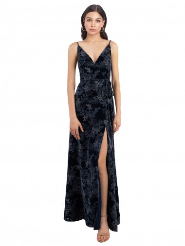 Best Floral Velvet Surplice V-Neck Long Bridesmaid Dress with V-Back Sydney