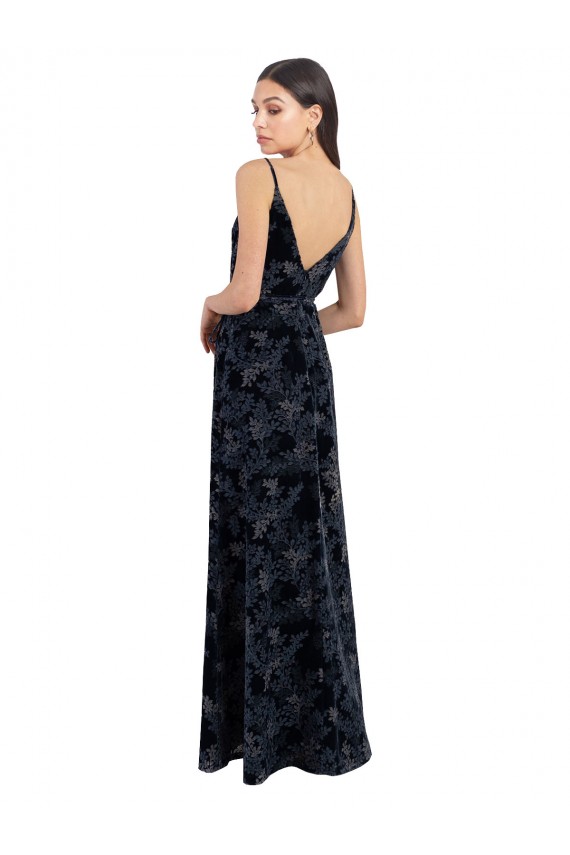 Best Floral Velvet Surplice V-Neck Long Bridesmaid Dress with V-Back Sydney