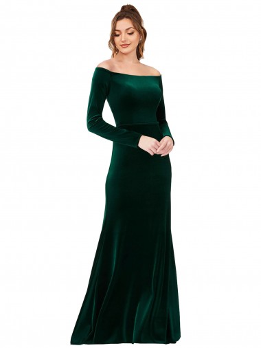 Best Off the Shoulder Long Sleeves Formal Stretch Velvet Bridesmaid Dress / Prom Dress Sydney