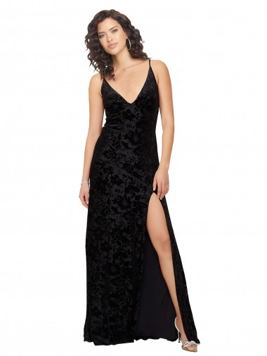 Best V-Neck Cowl Back Floral Velvet Bridesmaid Dress with Front Slit and Deep V-Neck Sydney