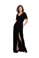 Best Split Sleeves V-Neck Floral Velvet Bridesmaid Dress with Front Slit Sydney